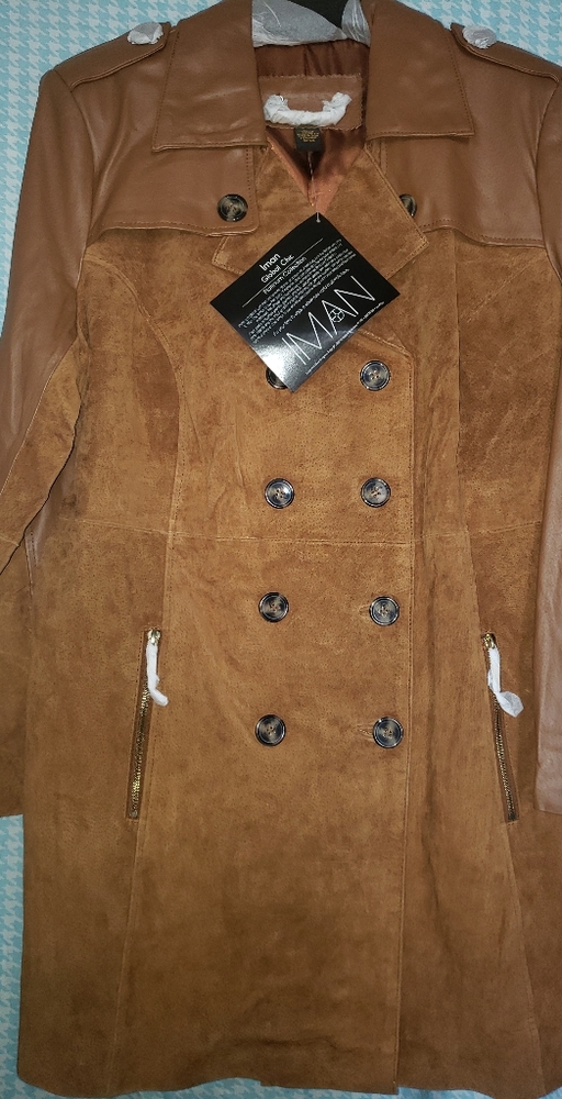 IMAN  Double Breasted Suede/Leather Coat